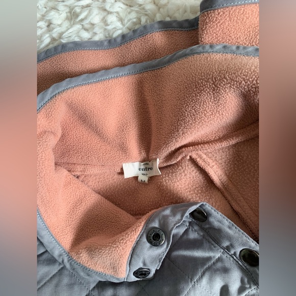 Entro Coral Pink and Gray Textured & Fleece Blend Pullover Mock Neck Sweater M - Picture 5 of 6